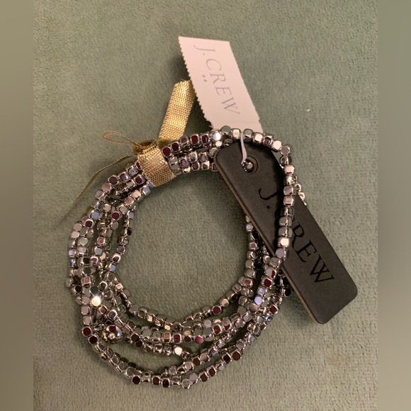 NWT J. Crew Silver Set of Six Tiny beads stretch bracelets - Picture 3 of 5